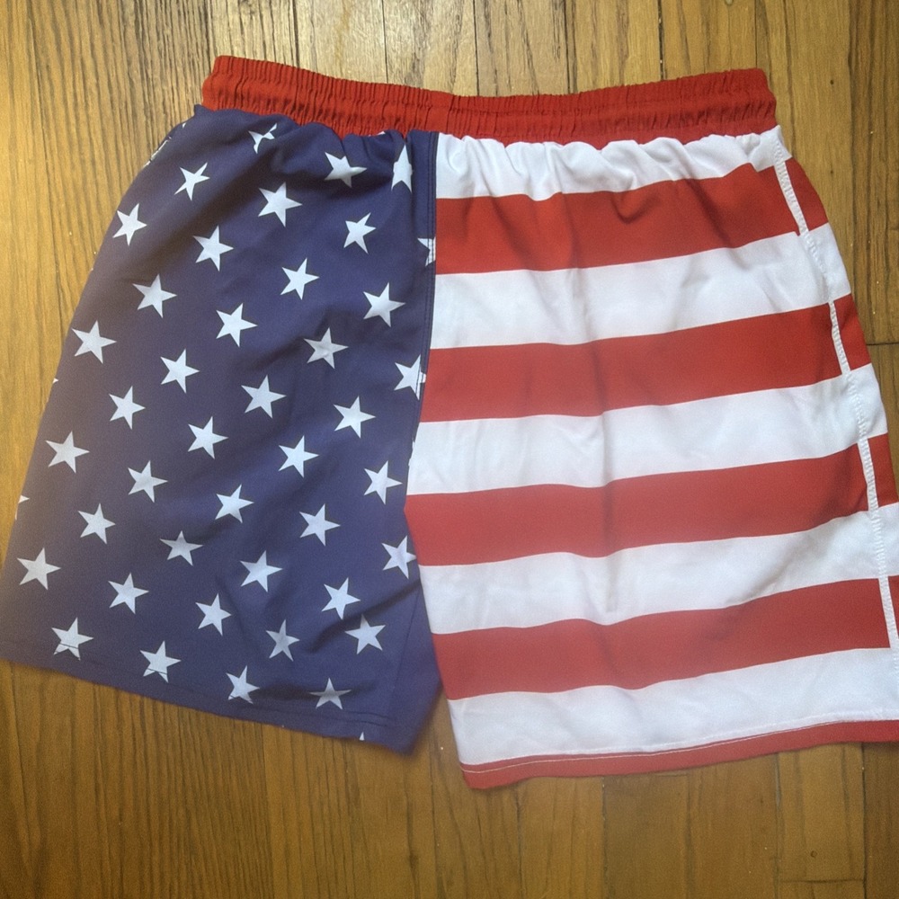 Trump MAGA Swim Trunks Shorts KEEP AMERICA GREAT USA FLAG Men's L Bathing Suit - Picture 5 of 9